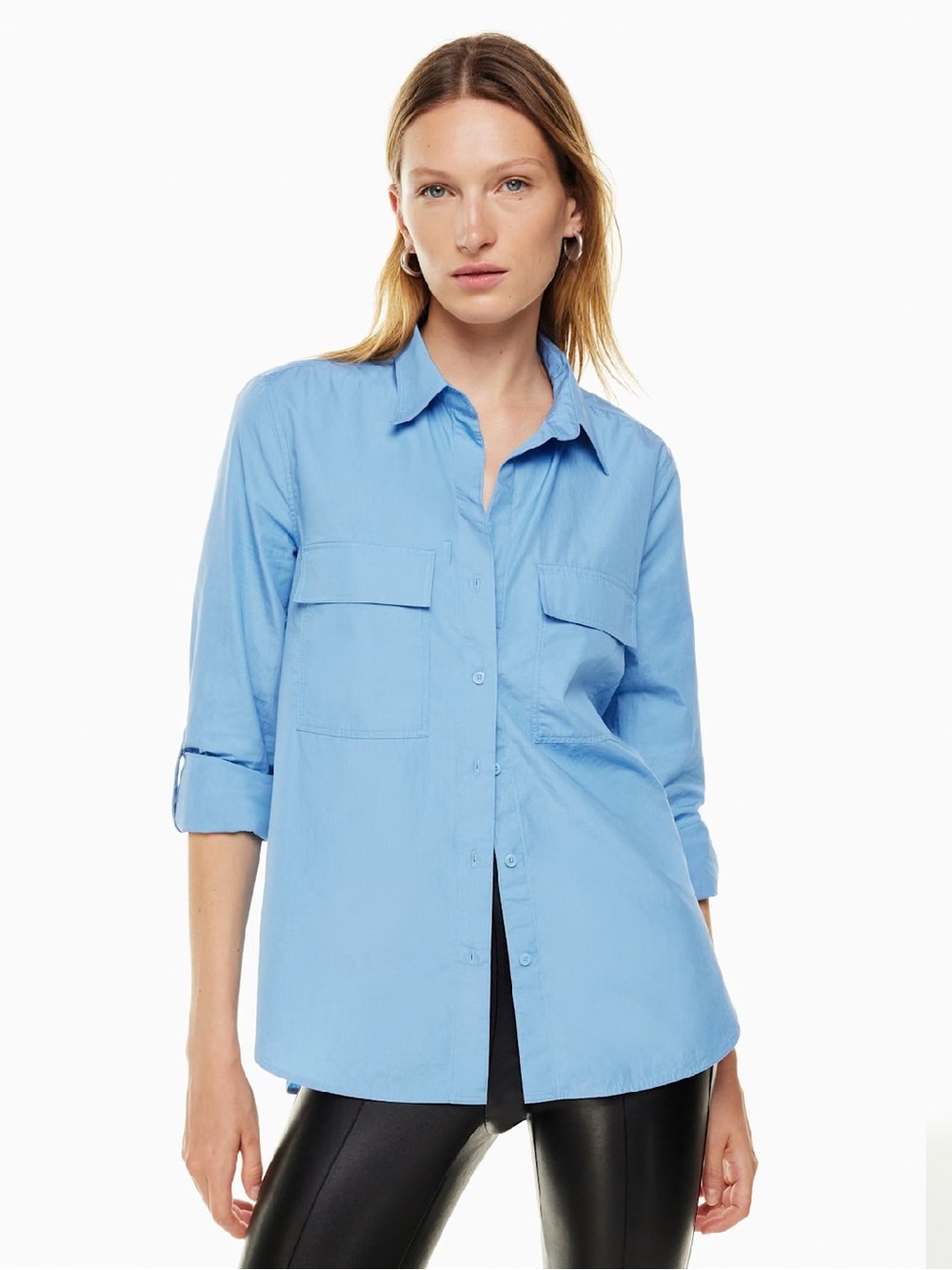 Aritzia Babaton Utility Poplin Shirt in Azurine Blue